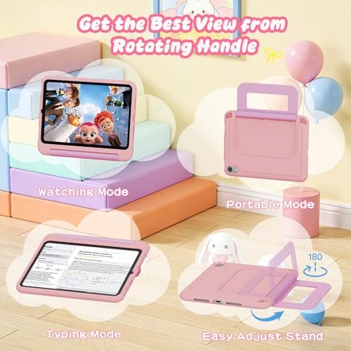 INFILAND Kids Case for iPad Mini 7 2024 (A17 Pro), iPad Mini 6 Case(8.3 Inch 2021 Model), iPad Mini 7th/6th Generation Case with Durable Soft Shockproof Stand and Handle (Pink-Purple) — view 3