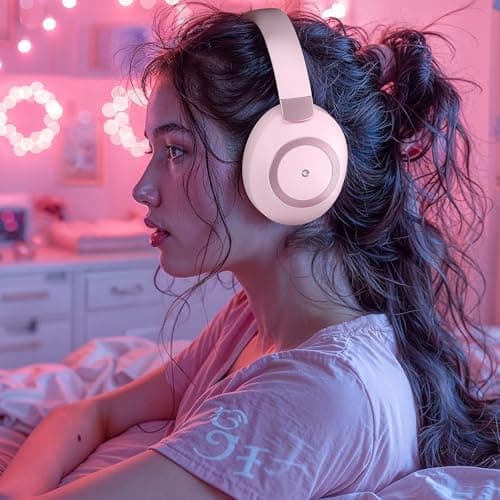 Headphones Wireless Over Ear Headphones, Fast Charging for Travel (Pink) — view 5