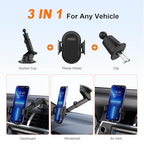 GRIFEMA Car Phone Holder with Suction Cup and Vent Clip — view 5