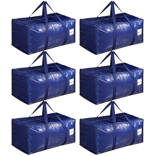 Dntorx 6 Pack Moving Bags, 93L Storage bags with Lids for Home & Dorm, Blue