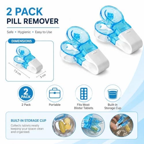 2 Pcs Pill Popper Blister Tablet Remover Easy Pop Out Medication Extractor — view 3