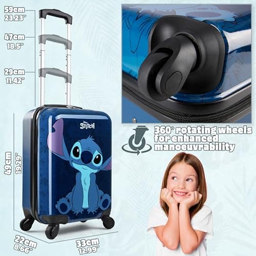 Disney Stitch Suitcase Hard Shell 49 x 33 x 22 30L Capacity 4 Spinner Wheels Extendable Handle Holiday Travel Essentials (Navy, S (L49cm x W33cm - 30L) — view 4