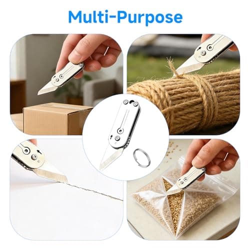UIHRLM Utility Pocket Box Opener, Portable Stainless Steel Folding Cutter with Key Ring, Mini Lightweight EDC Gadgets Pocket Multi Tool for Outdoor Camping Hiking Packaging Craft DIY Use (2) — view 6