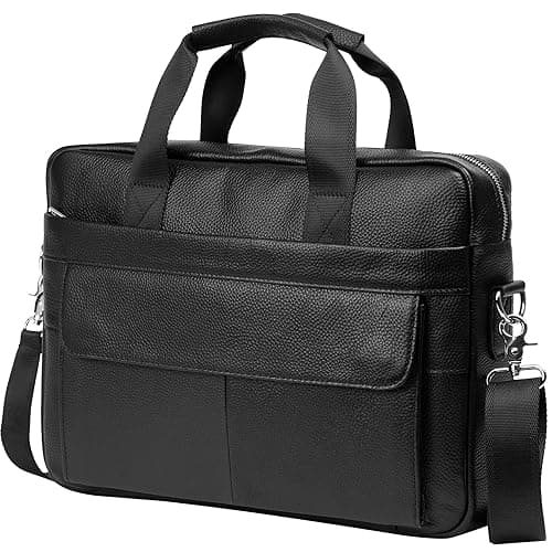 BTDAO Leather Briefcase 15 inch Laptop Bag Messenger Shoulder Work Bag Crossbody Handbag for Business Travelling for Men Father Husband (CFC-Black)