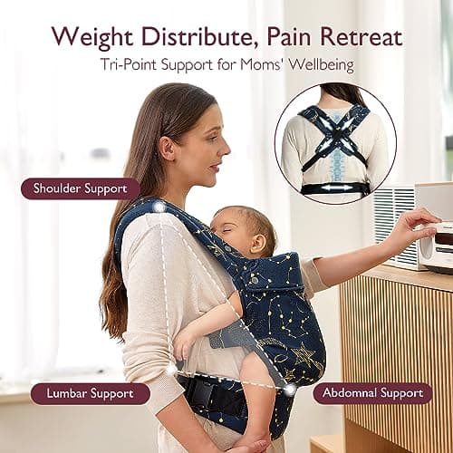 Momcozy Baby Carrier for 3-24M/3.2-20kg, Waist 64-127cm, Cotton Starry Sky — view 4