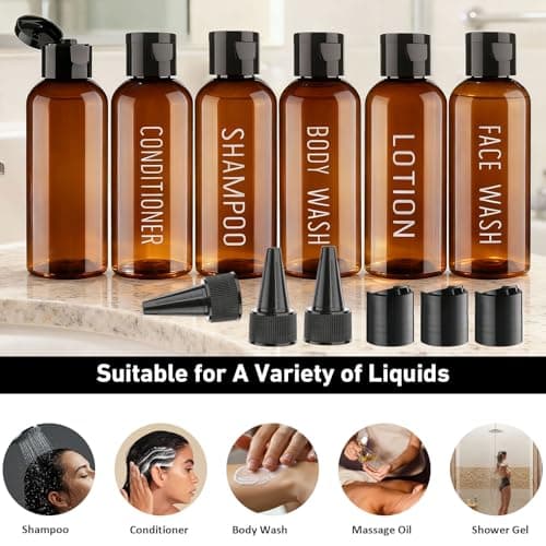 Decorniqu Travel Bottles for Toiletries 6 Pack 100ml Leakproof Pre-labeled Travel Size Containers TSA Approved Shampoo and Conditioner Bottles Plastic Squeeze Bottles with Flip Cap Travel Essentials — view 5
