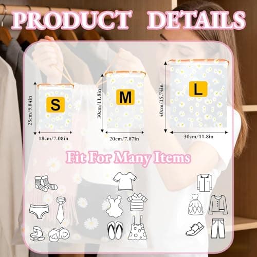 15Pcs Travel Shoe Bags, Dust Proof Shoe Storage Bags, 3 Sizes Reusable Travel Storage Bag, Underwear Bag, Transparent Waterproof Shoe Bags Storage, Drawstring Shoe Bag for Men Women Kid (Daisy) — view 2