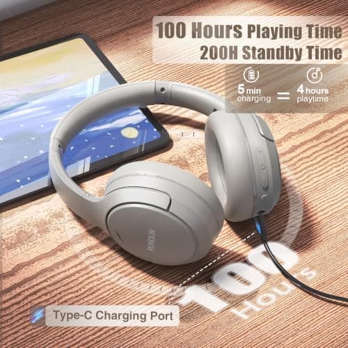 RUNOLIM Hybrid Active Noise Cancelling Headphones, Wireless Over Ear Bluetooth Headphones with Microphone, 100H Playtime, Foldable Wireless Headphones with HiFi Audio, Deep Bass for Home Travel Office — view 3