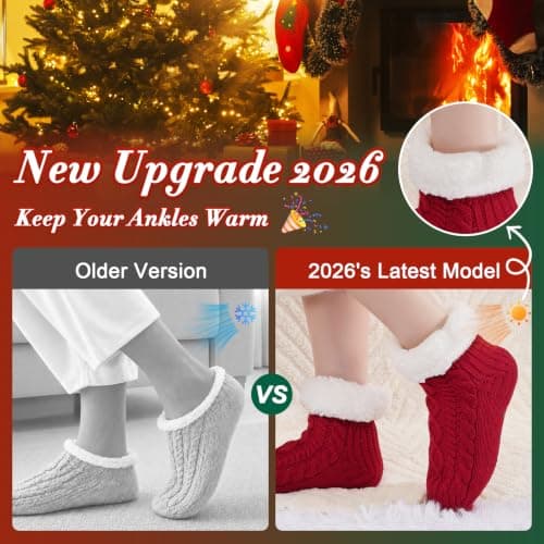 SockWaddles Slipper Socks for Women & Men, Non Slip, Thermal Winter Red — view 3