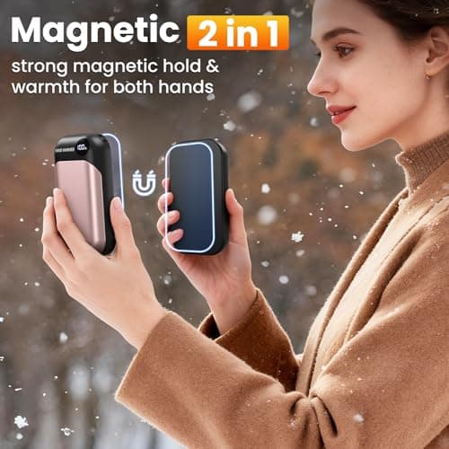 Hand Warmers, 2 Pack Magnetic Electric Handwarmer, 6000mAh USB Hand Warmers Rechargeable, 4 Heat Settings, LED Digital Display, Suitable for Outdoor Indoor - Hunt, Camp, Golf or Gift Giving, Pink — view 2