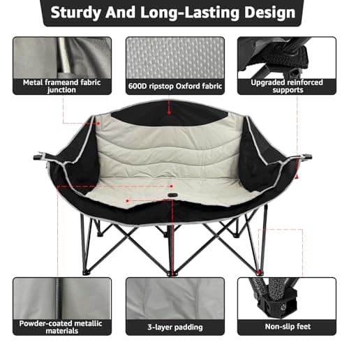 Jacgood Oversized Double Camping Chair, 55.2" Padded Loveseat 660 lbs — view 5