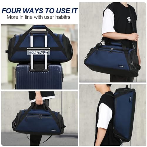 FIORETTO 45L Mens Sports Gym Bag with Wet Pocket & Shoe Compartment, Travel Duffle Bag Overnight Bag with Padded Shoulder Strap, Water-Resistant Holdall for Swimming, Basketball, Football Navy — view 5