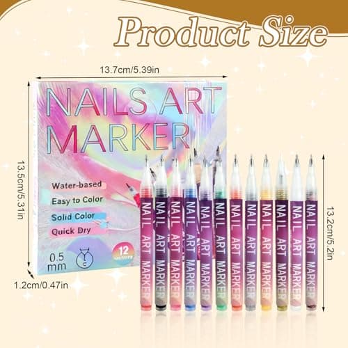 12 Colours Nail Art Pens Set, 0.5mm Tip Water-Based Nail Art Markers — view 5