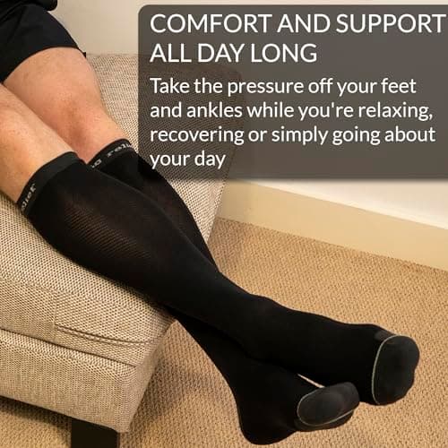 360 RELIEF 1 Pair Compression Socks for Women Men 15-20 mmHg, Circulation Travel Flight Socks Ideal for Swollen Legs, DVT, Varicose Veins, Running, Athletic, Cycling, Gym, L/XL, Grey + Laundry Bag — view 4