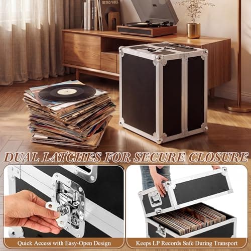 Dansydaisy Rolling Vinyl Record Case Holds up to 100 Lp Records Aluminum DJ Flight Case with Wheels Telescoping Handle Lockable Vinyl Record Storage Box with Foam Padded Interior for Collectors DJ — view 2