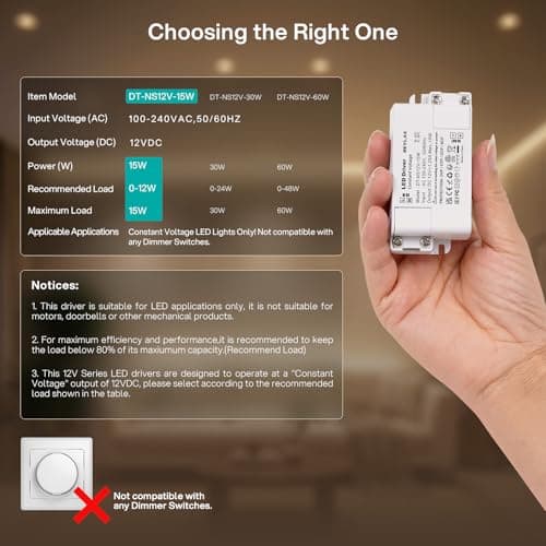 REYLAX 12V LED Driver 15W, Power Supply Unit, 240V AC to 12V DC Transformer — view 2