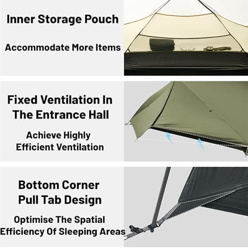 Naturehike Mongar Pro Ultralight Tent 2.21kg/4.87bs,3 Person Backpacking Tent,Waterproof & Quickly Build,4 Modes Of Use,20D Nylon Wind Resistant,Outdoor Hiking Tents with Front Porch(Green) — view 3