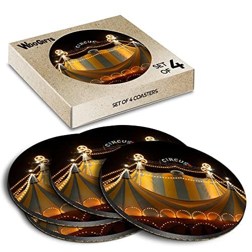 4 x Round Coasters - Circus Tent Lights Festival Cork Backed MDF Glossy Tea Coffee Accessory #50534
