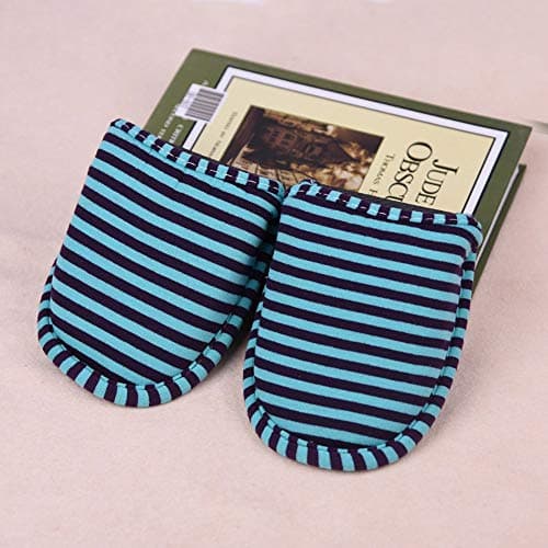Odorkle 1 Pair of Slippers, Disposable Slippers Soft Cotton Foldable Travel with Antislip Sole for Home Hotel (teal blue stripes — view 3