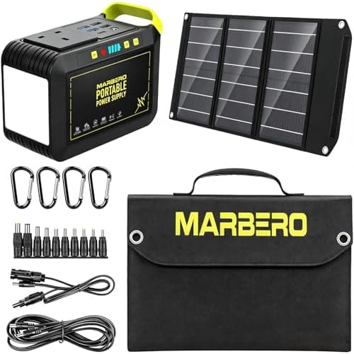 MARBERO Portable Power Station 24,000mAh & Foldable Solar Panel with Carry Bag 30W, Power Bank with Plug Socket 120W Peak AC Socket Solar Generator with Solar Panel for Camping Outdoor