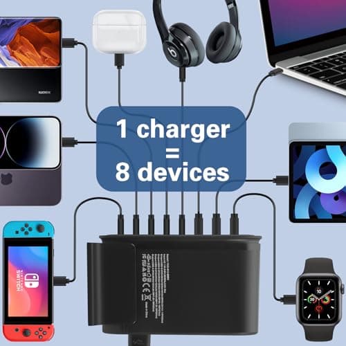 USB C Charger 600W 8 Port GaN III Fast Charging Station with 140W USB C Output, 1.5m Cable, Multi Charger Hub for Laptop, MacBook, iPhone, iPad, Samsung, Android, Home Office Travel — view 3