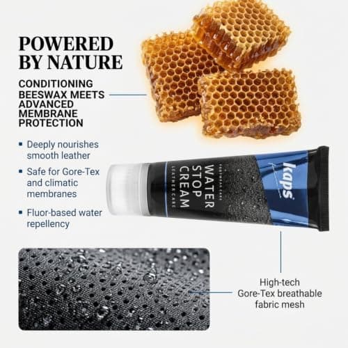 Kaps Quality Waterproofing Shoe Cream For Smooth Leather Boots, Nourishment With Natural Wax And Sponge Applicator, Water Stop, Many Colours (100 - neutral/transparent) — view 3