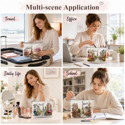 4 Pcs Paris Souvenirs Gifts, Paris Vacation Trip Travel Makeup Bag, French Gifts for Women Girls, Watercolour Graffiti Cosmetic Bags Zipper Pouch Toiletry Organizer, Christmas Birthday Gift — view 5