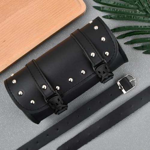 dentedeleao Motorbike Saddle Bags - Universal Tail Bag for Most Motorcycles, Pu Leather, Black — view 5