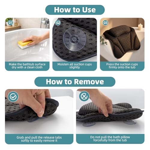 LN Cozy CORNE 4D Air Mesh Bath Pillow – Ergonomic Bath Pillows for Head and Neck with 6 Powerful Suction Cups, Luxury Bathtub Cushion, Quick-Dry Bath Accessories for all Bathtub (Black) — view 5