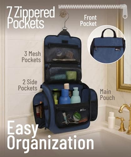 D&D Hanging Toiletry Bag for Men and Women. Travel Wash Bag. Large Travel Toiletry Bag Washbag for Makeup, Toiletries, and Cosmetics. Blue — view 2