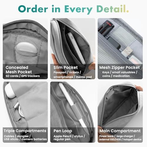 BELLEMOND「Totono+」| Cord Organizer Tech Pouch | Travel Electronics Organizer Case for Cables & Chargers | Hidden AirTag Slot & Cable Pass-Through | Designed in Japan | Charcoal Gray — view 4
