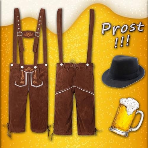 Men's Costume Trousers Short with Braces Oktoberfest Set Bavarian Costume Fashion Beer Festival Outfit with Alpine Hut Hat Cosplay Traditional Fancy Dress Costume Party Marquee Tent Festival Alcohol — view 2