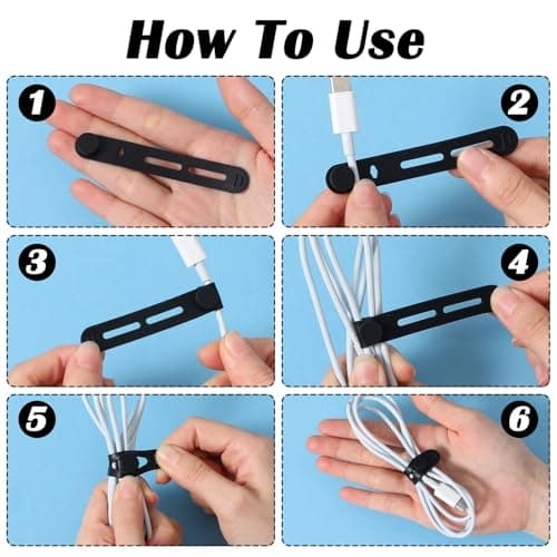 Guduling 60 Pcs Silicone Cable Ties,Black Rubber Cable Ties,Reusable Silicones Cord Tie with Lock Buckle for Home,Office,8 mm Electrical Cord Keeper for Travel — view 4