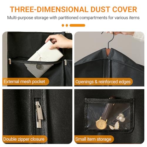 3 Pack Suit Bags, 51"Travel Garment Bags, Wrinkle-Free Suit Bag for Men Women, Foldable Dress Cover with 2 Handles for Wardrobes, Blazers, Dresses, Coats (Black) — view 4