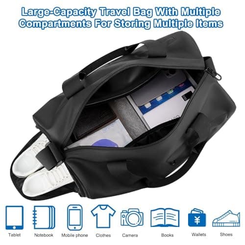 Black Waterproof Sports Bag Gym Bag Duffle with Shoe Compartment — view 6