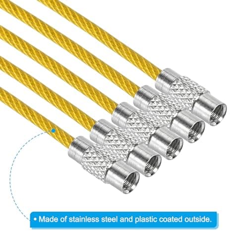 PATIKIL 5.9" Length Wire Keychain Cable, 20 Pack Stainless Steel 2mm Key Ring Loop for Outdoor Hiking Hanging Luggage Tag Keys ID Card, Gold Yellow — view 4