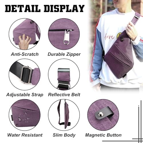 GDOKKNY Anti Theft Crossbody Bag for Women Personal Flex Travel Bag Anti-Theft Cross Body Bag Sling Chest Bag for Men （Purple） — view 2