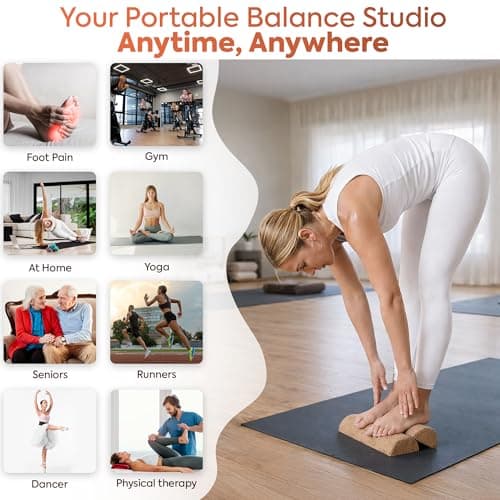 Magalionis Cork Balance Board 5 in 1 Set - Cork Wobble Axis Board with Massage Roller & Balance Ball & Physio Bands - Foot & Ankle Strengthener - Pilates Equipment with Yoga Blocks for Home Exercise — view 4