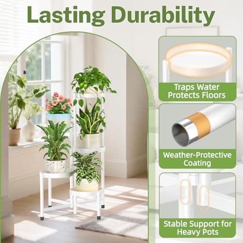 iDavosic.ly Plant Stand Indoor Outdoor, 5 Tier Metal Corner Shelf, White — view 5