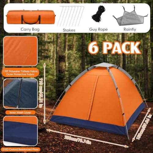Woanger 6 Pack Bulk 2 Person Camping Tents for Homeless Lightweight Outdoor Tent with Rain Fly and Carrying Bag, Waterproof Windproof Setup Pop Up for Homeless Camping Backpacking (Orange) — view 6