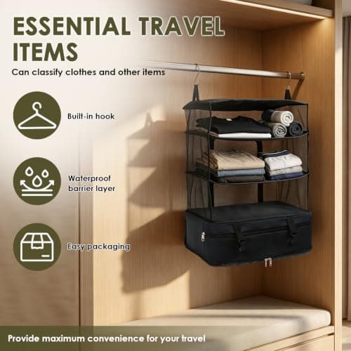 Foppla Packing Cubes & 3-Shelf Luggage Organizer, Collapsible Hanging Compression Mesh Storage Bag - Holds Clothes/Shoe/Toiletries/Makeup,Travel Essentials for Suitcase/Backpack/Road Trip/Vacation — view 3