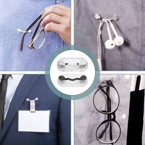 Magnetic Glasses Holder, 2 Pcs Stainless Steel Magnetic Eyeglass Holder Portable Spectacle Clips ID Badge Holders Eyewear Hook Attaches to Clothing for Glasses Sunglasses Earphones (Black Silver) — view 4