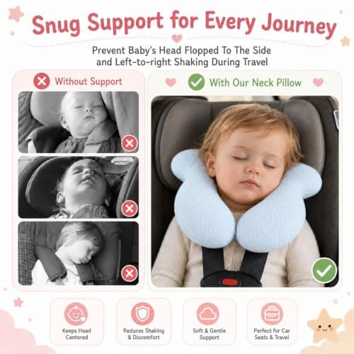 Blublu Park Baby Head Support Pillow for Newborn, Soft Cotton Baby Travel Pillow for Car Seats and Strollers for Baby, Blue — view 3