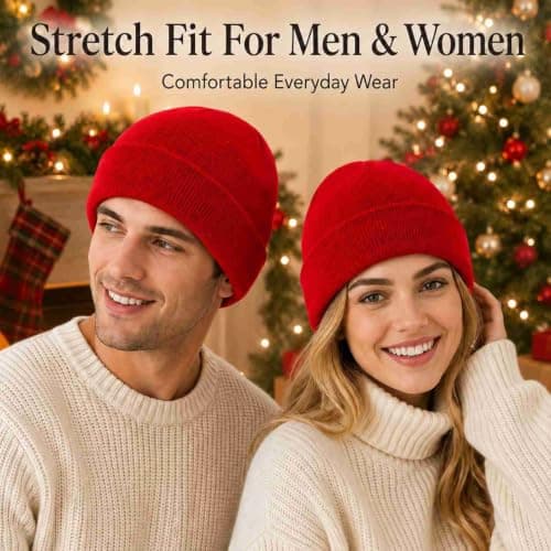 RubyTint Red Stretch-Fit Knit Beanie, Ribbed Cuffed — view 2