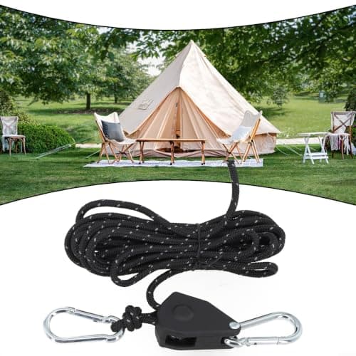 Adjustable Tent Rope, 4M Lifting Pulley System With Carabiner, Stainless Steel And Nylon Hanger For Camping Tents, Awnings, Canopies, Backpacks(Black) — view 3