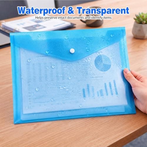 Qcdou Plastic Wallets A4, 6Pcs Plastic Document Folder, Waterproof Wallets Folders, Document File Folders with Button, A4 Popper Wallets for Home Office School Organization Supplies — view 5