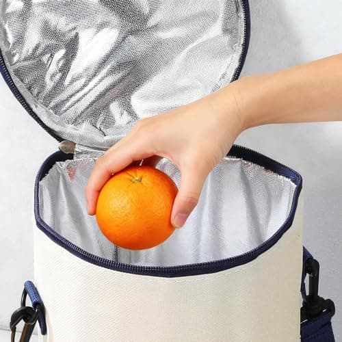 LIFKOME Insulated Lunch Bag Round Shape with Aluminum Foil and EPE Foam Thermal Insulation for Students and Work Travel Hiking 9.84X7.09X7.09In — view 3