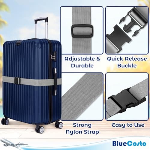 Luggage Straps for Suitcase - Silver, 1.9m x 5cm, 4 Pack - Strap for Suitcases - TSA Approved by BlueCosto — view 6