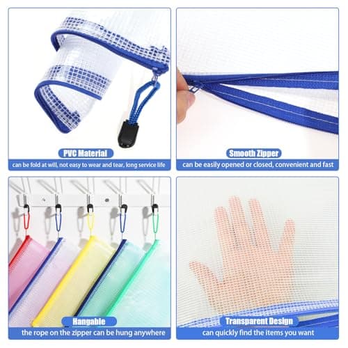 A5 Plastic Wallets, 5 Pack Zip Lock Bags Mesh Document Wallet File Folders — view 3