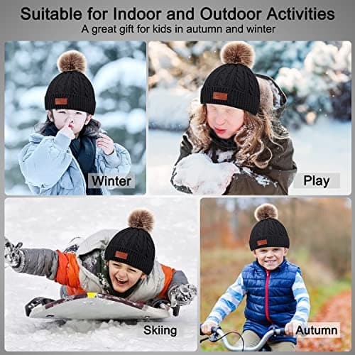 Baynetin 3Pcs Kids Winter Beanie Hat Scarf Gloves Set for 1-5 Years Old Boys Girls. Winter Accessories Sets for Children Outdoor Sports, Knit Thick Warm Fleece Lined Thermal Sets (Black) — view 6